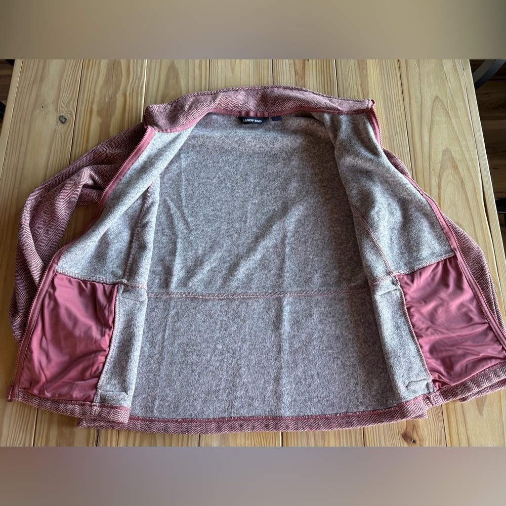 Lands' End Women's Pink Herringbone Full Zip Fleece Utility Jacket Size Large L - Picture 6 of 14